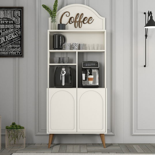 Dulap de bar pentru cafea, Hommy Craft, Lyon 80, PAL, Crema/Nuca
