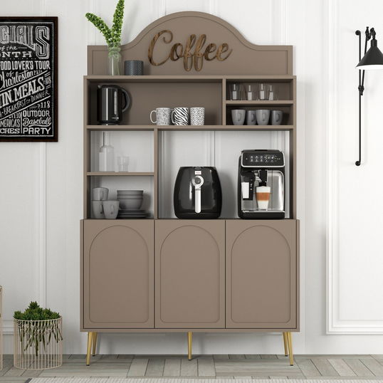 Dulap de bar pentru cafea, Hommy Craft, Lyon 120, 120x202x35 cm, PAL, Atlas / Aur