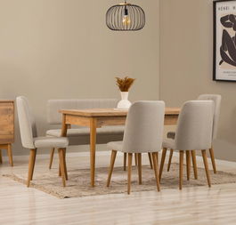 Set masa extensibila si 6 scaune, Vella, Vina, PAL, Pin Atlantic / Smântână