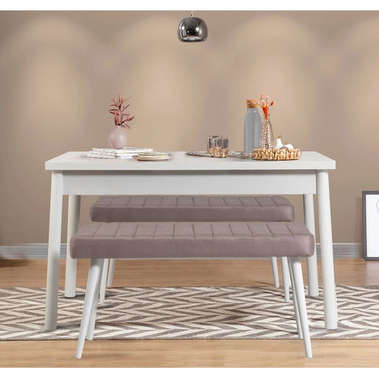 Set masa si 2 banci, Vella, Costa 0701, PAL, Alb / Gri Soho