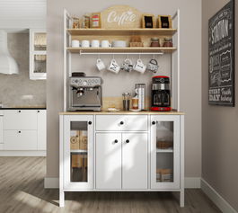 Dulap de bar pentru cafea, Cordelia, FRN-20075-1, 120x210x50 cm, PAL, Maro/Alb