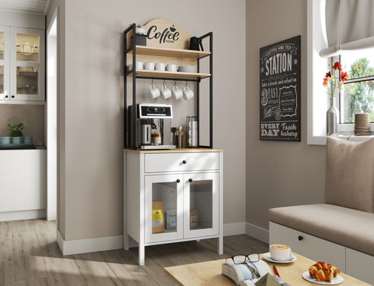 Dulap de bar pentru cafea, Cordelia, FRN-20076, 75x210x50 cm, PAL, Maro/Alb