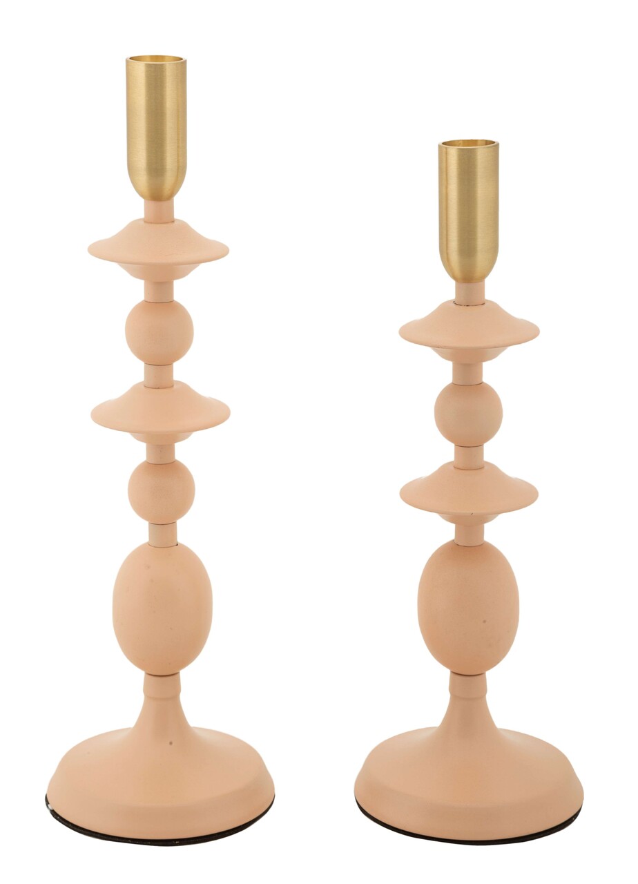 Set 2 suporturi de lumanare Gemini, Mauro Ferretti, 10x29 cm, 10x33 cm, fier, roz/auriu