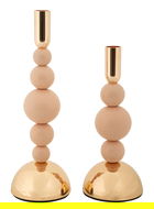 Set 2 suporturi de lumanare Bolly, Mauro Ferretti, 10x24 cm, 10x29.5 cm, fier, roz/auriu