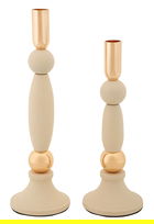 Set 2 suporturi de lumanare Strek, Mauro Ferretti, 9.5x25 cm, 9.5x30 cm, fier, crem/auriu