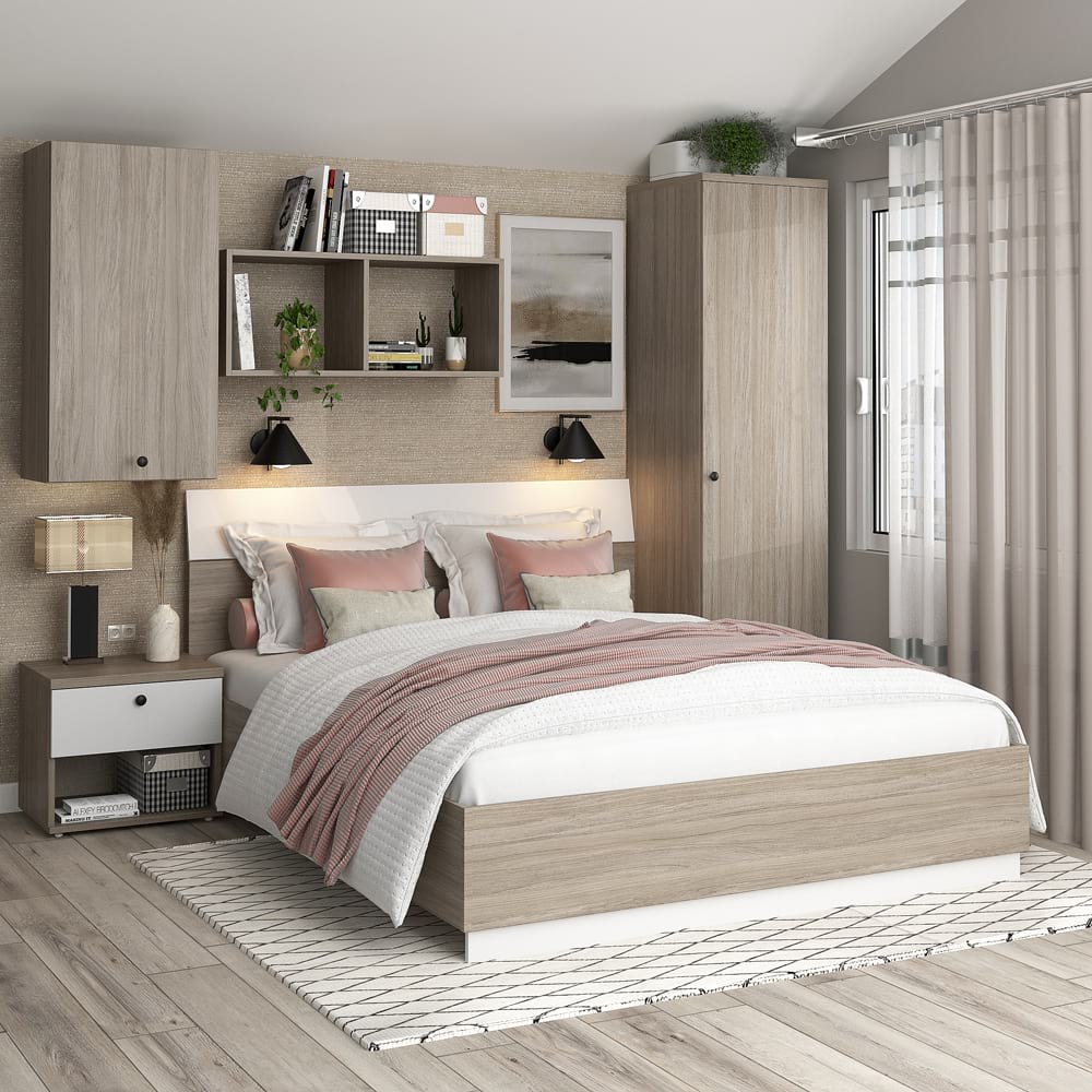 Oferta Dormitor AMBRO 3, Oak, Alb cu saltea inclusa