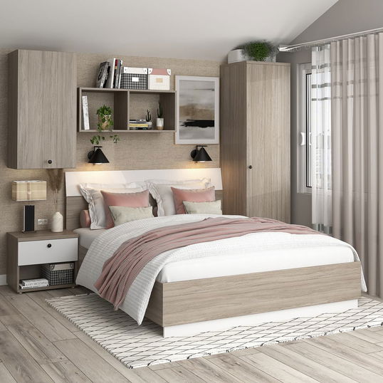 Oferta Dormitor AMBRO 3, Oak, Alb cu saltea inclusa