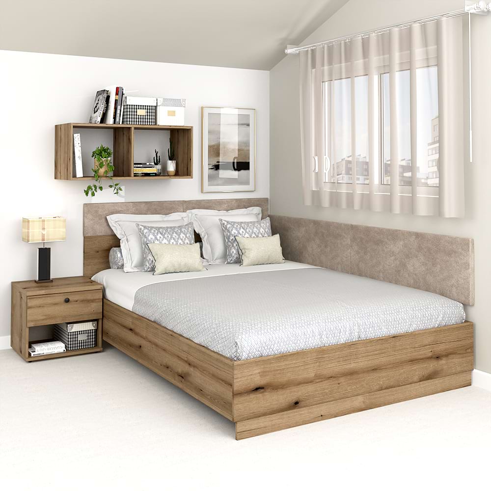 Oferta Pat colt AMBRO, 160x200, Stejar cu saltea si noptiera inclusa