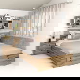 Oferta Pat colt de o persoana AMBRO, 120x200, sertar frontal, Stejar cu saltea si noptiera inclusa