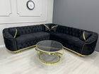 Colțar fix Luxury Velvet Black & Gold personalizabil pe culori, masa de cafea nu eate incusa in pret