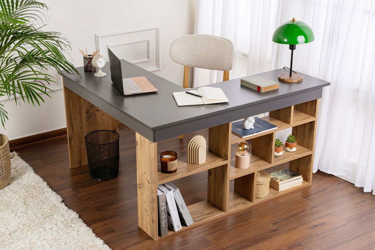 Birou, Nordure, Vesper, 130x72x120 cm, PAL, Antracit / Pin Atlantic