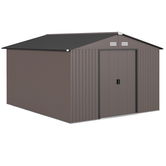 Outsunny Magazie de Grădină 8.3m² din Oțel Zincat, Uși Duble Glisante, 277x322x192 cm, Maro | Aosom Romania