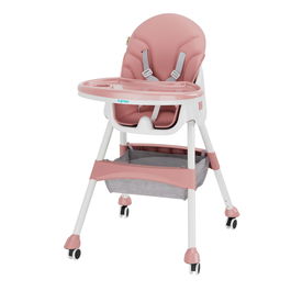 Scaun de masa pentru bebelusi 2 in 1, U-Grow, 44x27x50.5 cm, piele ecologica/textil, alb/roz