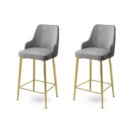 Set scaun de bar (2 bucăți), Charlotte, Enox, Metal, Gri / Auriu