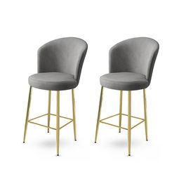 Set scaun de bar (2 bucăți), Charlotte, Fora, Metal, Gri / Auriu