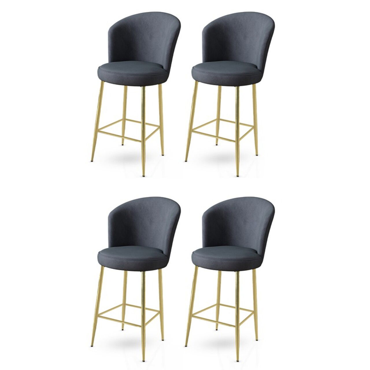 Set scaune de bar 4 piese, Charlotte, Alte, Metal, Antracit / Aur