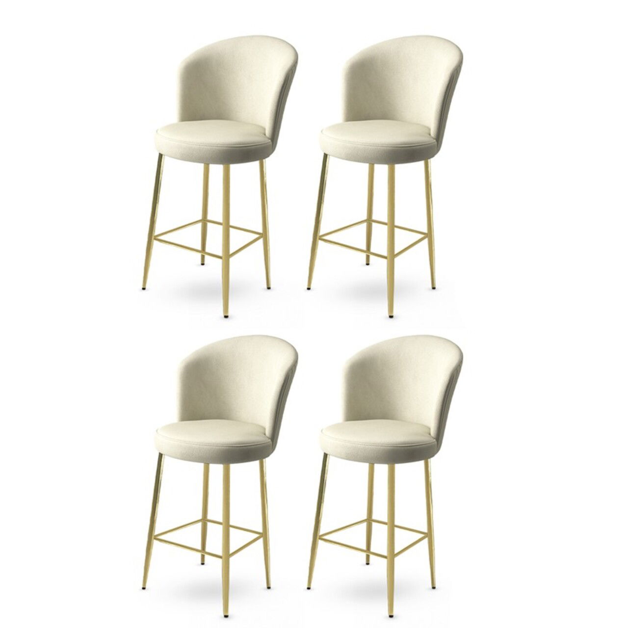 Set scaune de bar 4 piese, Charlotte, Alte, Metal, Crem / Aur