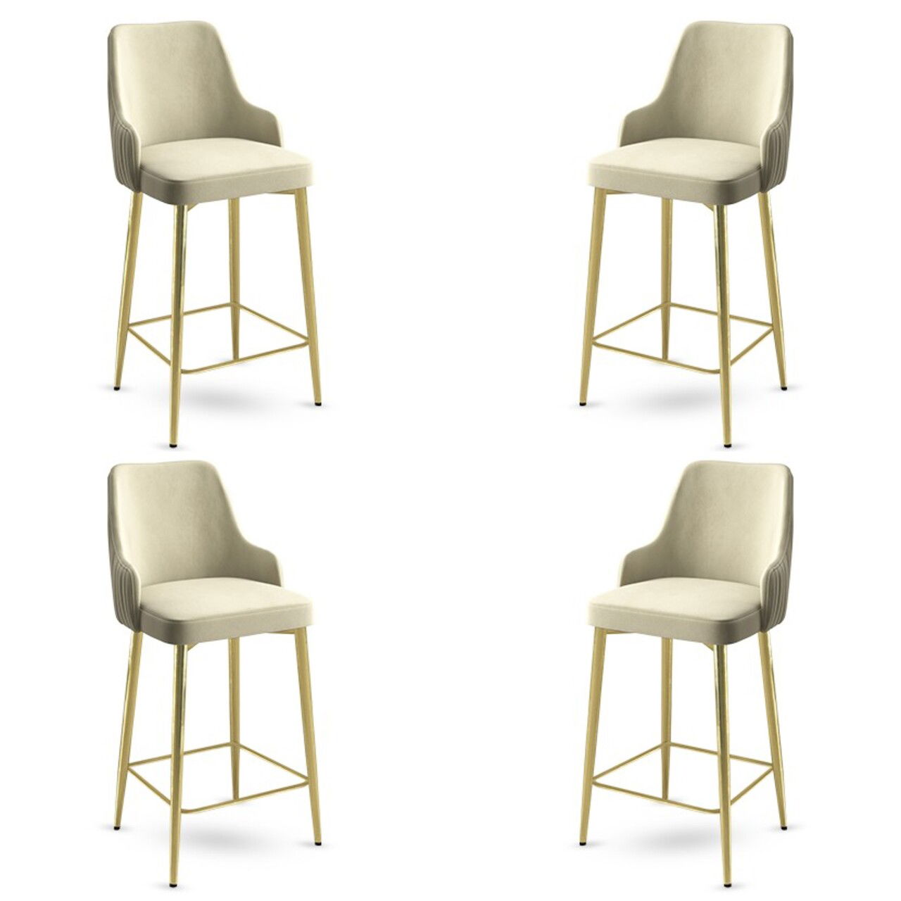 Set scaune de bar 4 piese, Charlotte, Enox, Metal, Crem / Aur