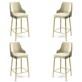 Set scaune de bar 4 piese, Charlotte, Enox, Metal, Crem / Aur