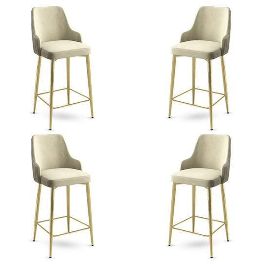 Set scaune de bar 4 piese, Charlotte, Enox, Metal, Crem / Aur