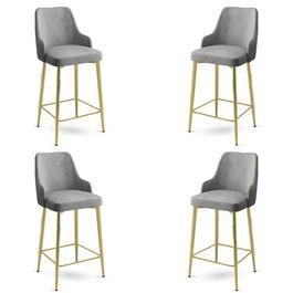 Set scaune de bar 4 piese, Charlotte, Enox, Metal, Gri / Auriu