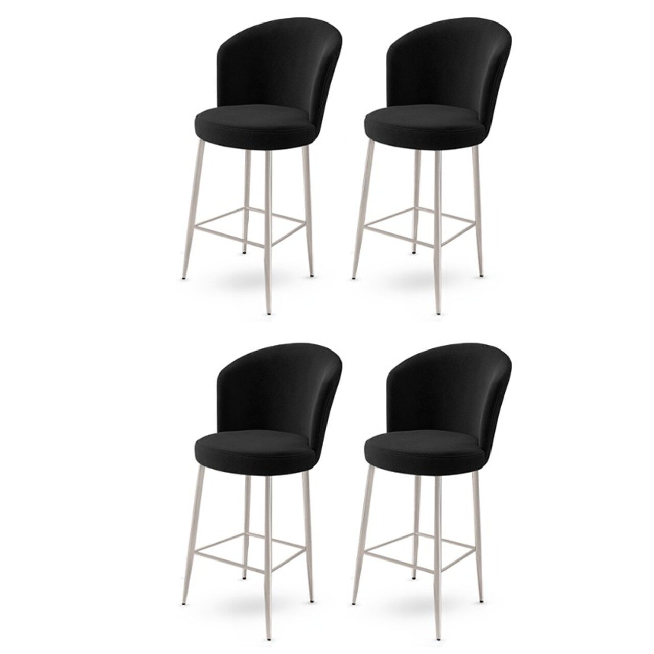 Set scaune de bar 4 piese, Charlotte, Fora, Metal, Negru / Crom