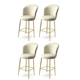 Set scaune de bar 4 piese, Charlotte, Fora, Metal, Crem / Aur