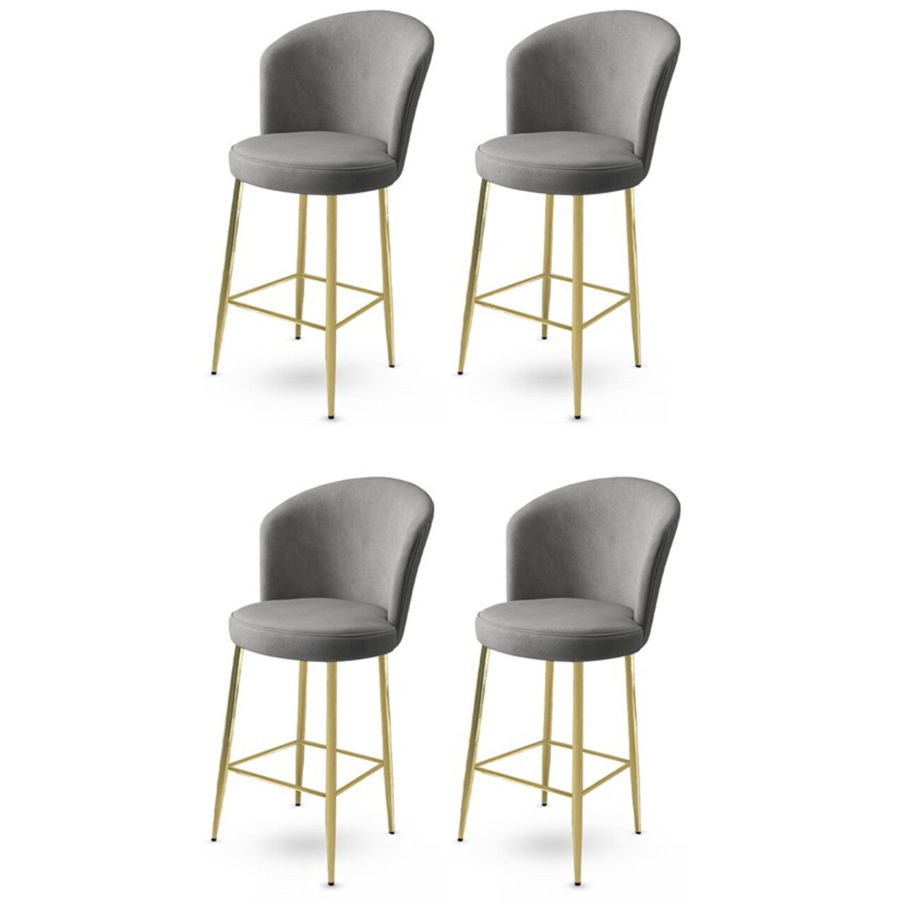 Set scaune de bar 4 piese, Charlotte, Fora, Metal, Gri / Auriu