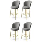 Set scaune de bar 4 piese, Charlotte, Fora, Metal, Gri / Auriu