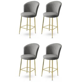 Set scaune de bar 4 piese, Charlotte, Fora, Metal, Gri / Auriu
