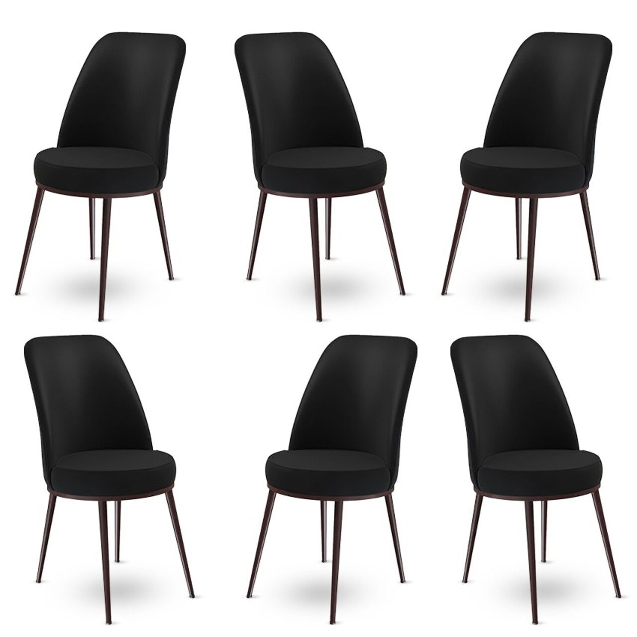 Set scaune 6 piese, Charlotte, Dexa, Metal, Negru/Maro
