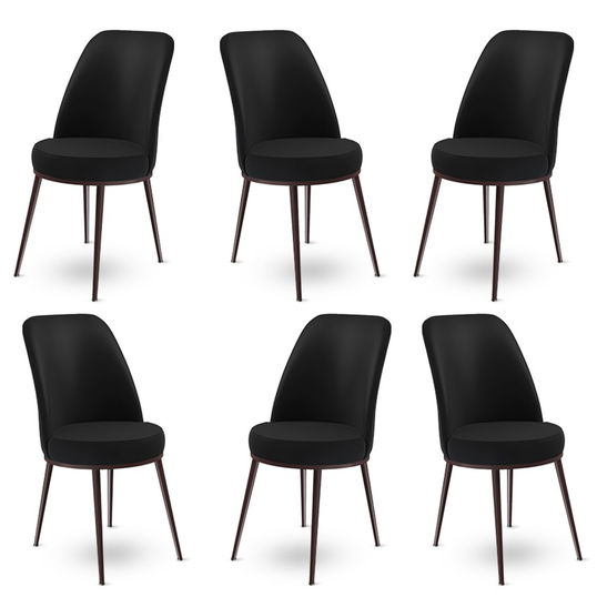 Set scaune 6 piese, Charlotte, Dexa, Metal, Negru/Maro