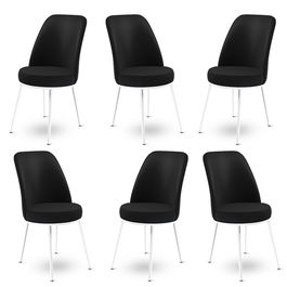 Set scaune 6 piese, Charlotte, Dexa, Metal, Alb/Negru