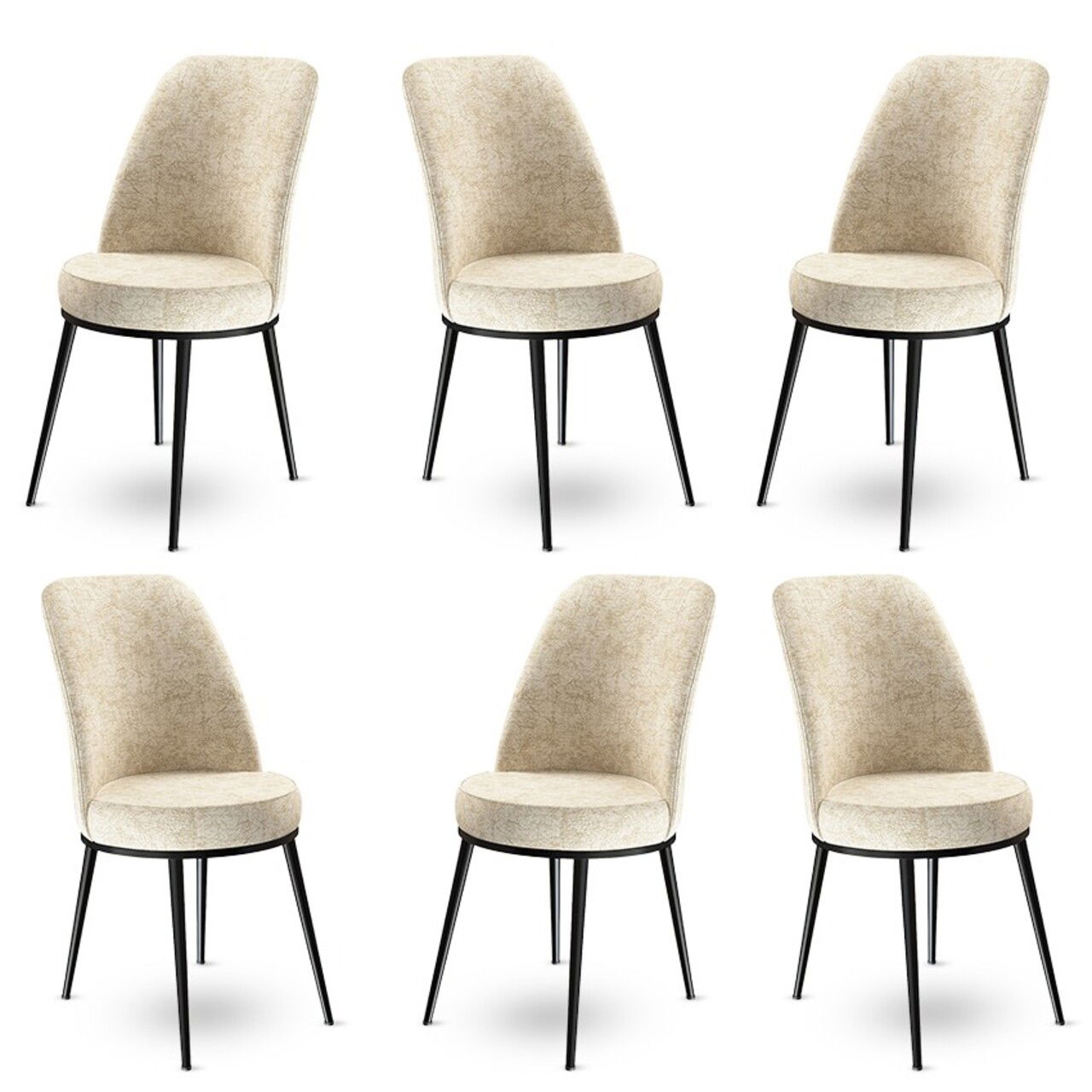 Set scaune 6 piese, Charlotte, Dexa, Metal, Crem/Negru