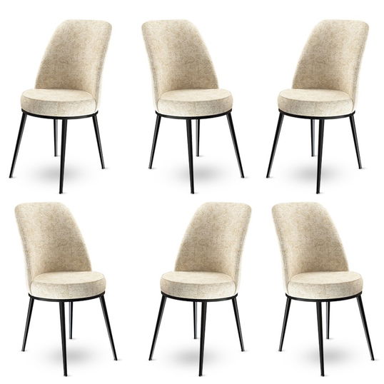 Set scaune 6 piese, Charlotte, Dexa, Metal, Crem/Negru