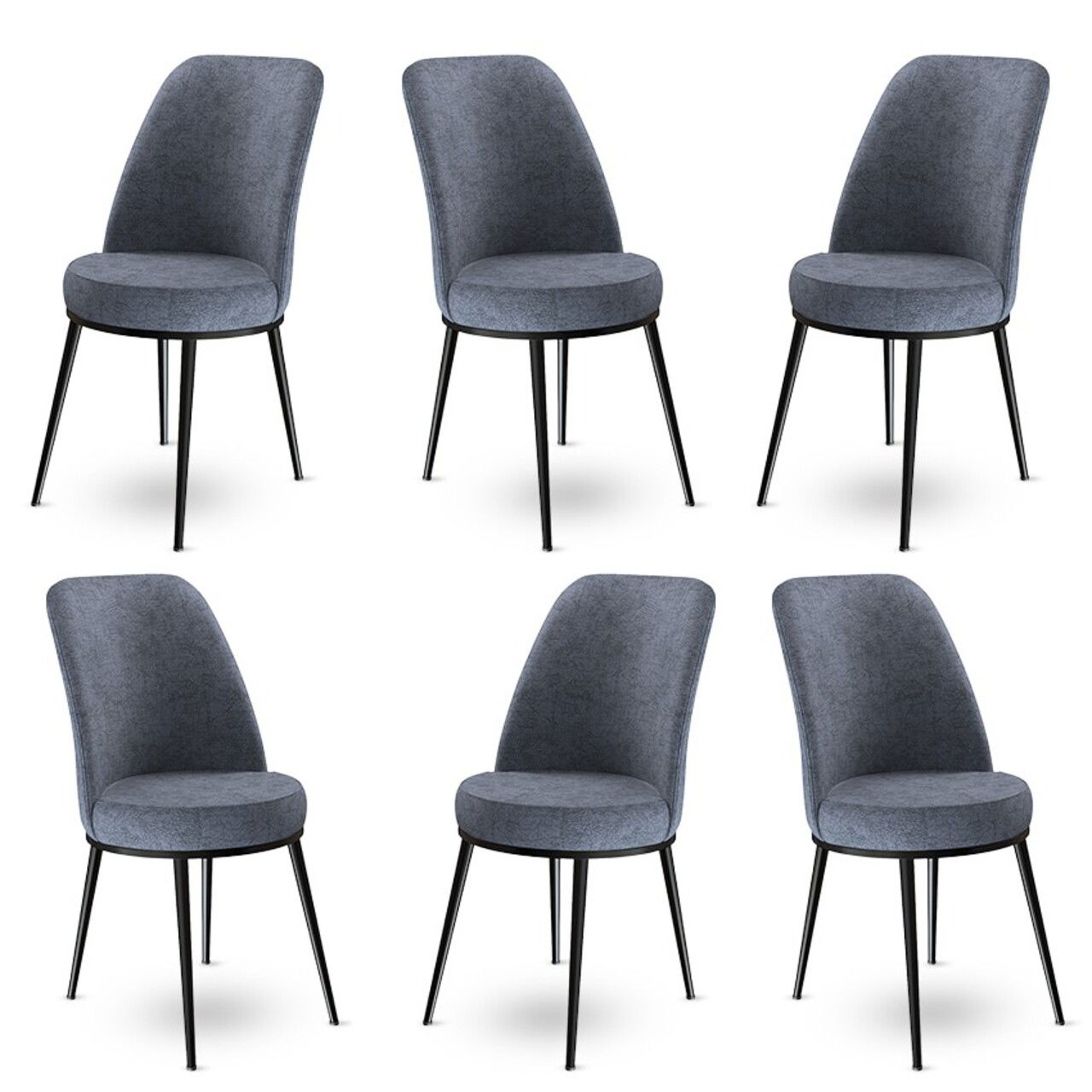 Set scaune 6 piese, Charlotte, Dexa, Metal, Fume / Negru