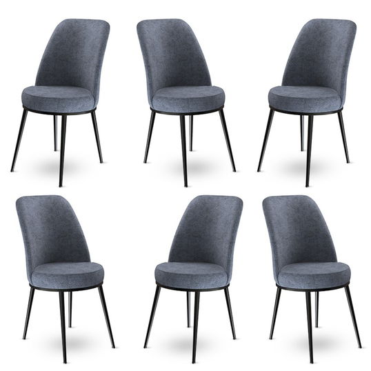 Set scaune 6 piese, Charlotte, Dexa, Metal, Fume / Negru