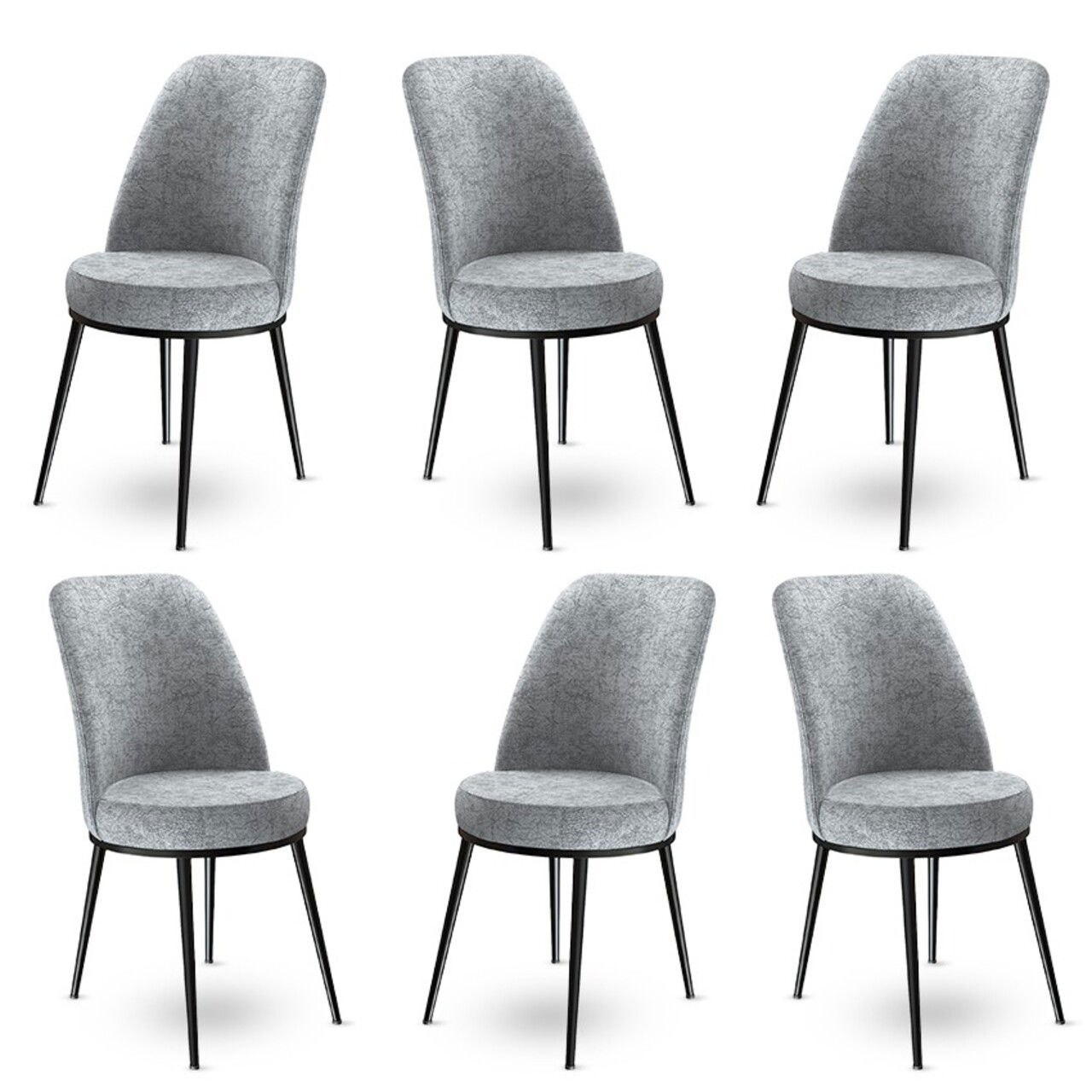 Set scaune 6 piese, Charlotte, Dexa, Metal, Gri/Negru