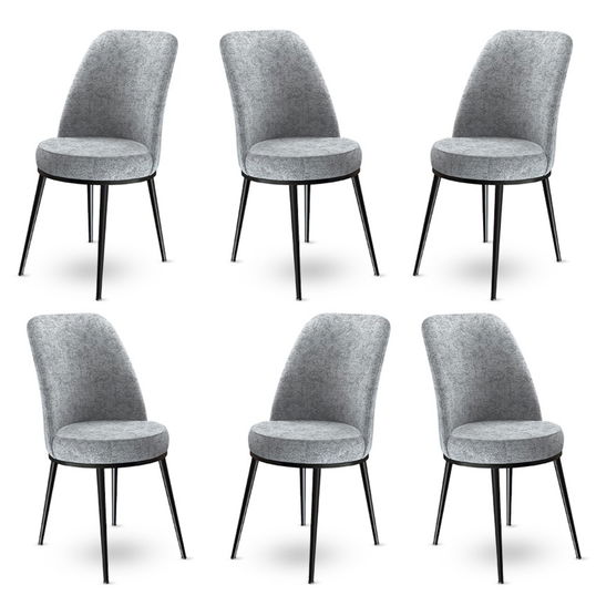 Set scaune 6 piese, Charlotte, Dexa, Metal, Gri/Negru