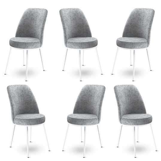 Set scaune 6 piese, Charlotte, Dexa, Metal, Gri/Alb