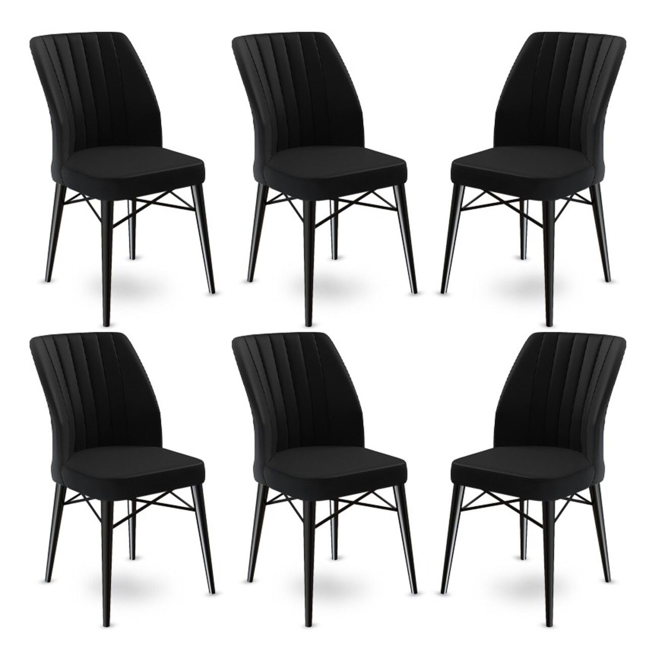 Set scaune 6 piese, Charlotte, Flex, Metal, Negru
