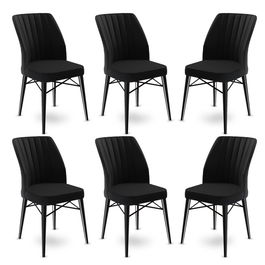 Set scaune 6 piese, Charlotte, Flex, Metal, Negru