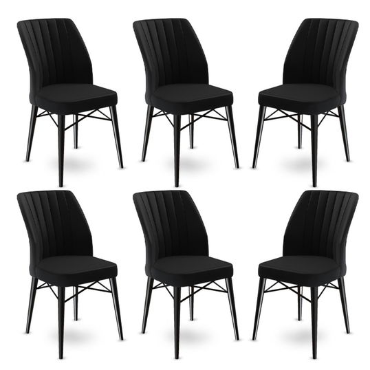 Set scaune 6 piese, Charlotte, Flex, Metal, Negru