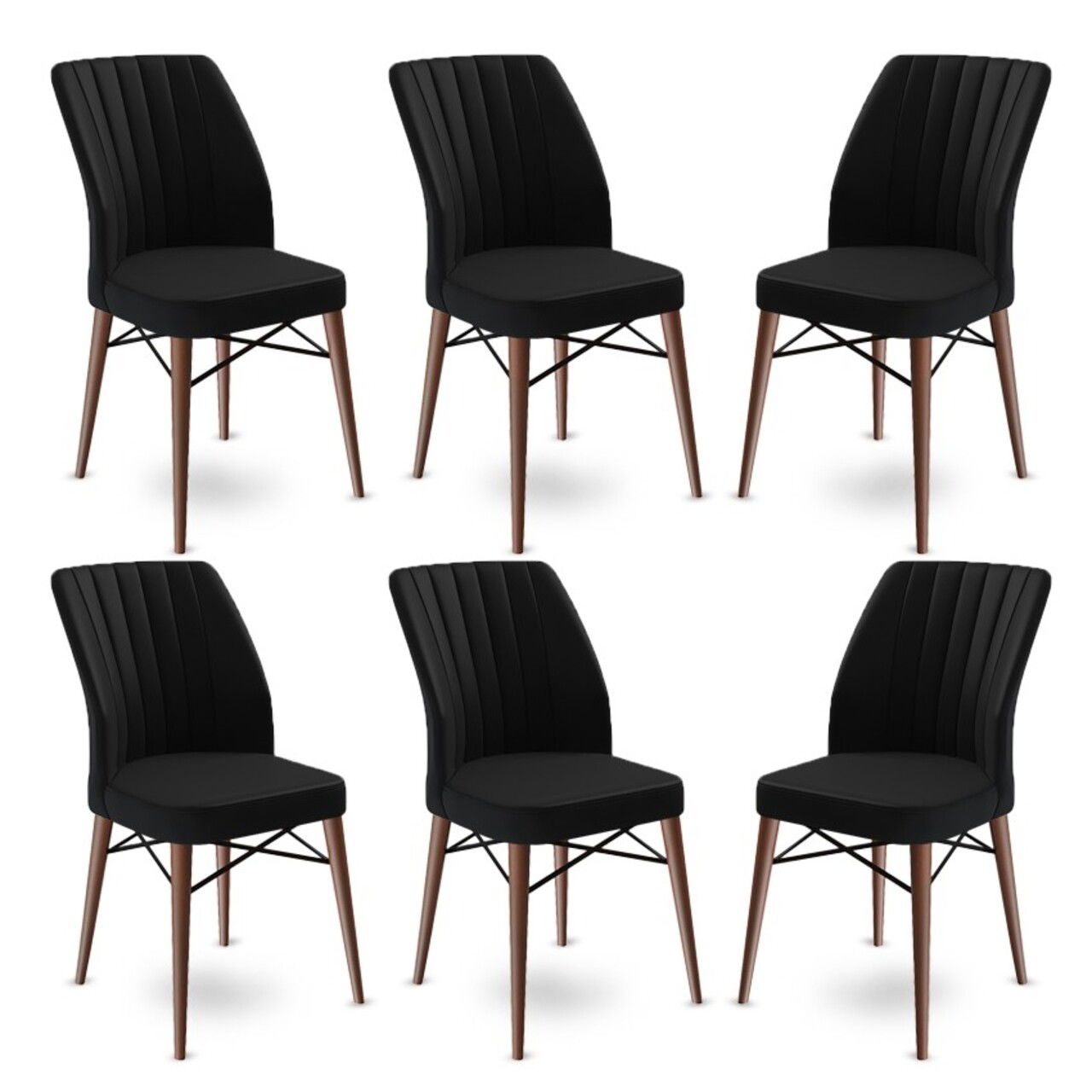 Set scaune 6 piese, Charlotte, Flex, Metal, Negru/Maro