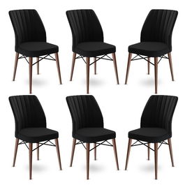 Set scaune 6 piese, Charlotte, Flex, Metal, Negru/Maro