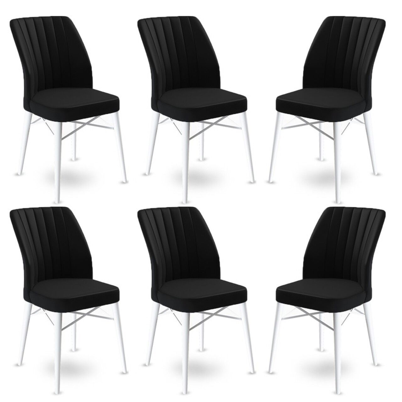 Set scaune 6 piese, Charlotte, Flex, Metal, Alb/Negru