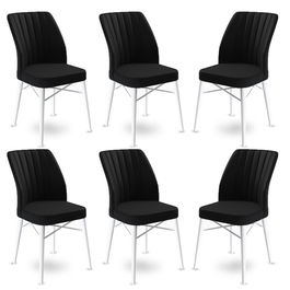 Set scaune 6 piese, Charlotte, Flex, Metal, Alb/Negru