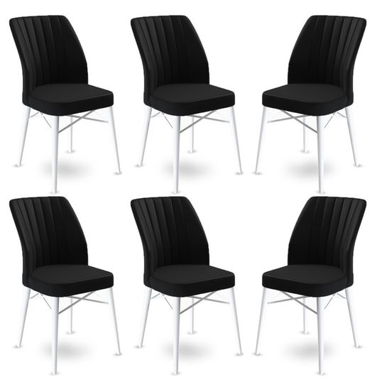 Set scaune 6 piese, Charlotte, Flex, Metal, Alb/Negru