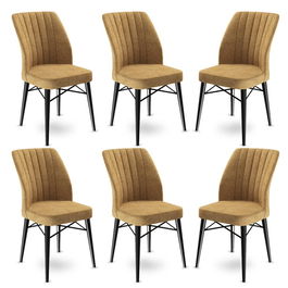 Set scaune 6 piese, Charlotte, Flex, Metal, Cappuccino / Negru