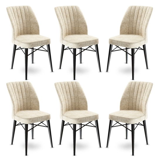 Set scaune 6 piese, Charlotte, Flex, Metal, Crem/Negru